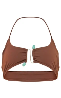 Plus Chocolate Halterneck Silver Trim Bikini Top