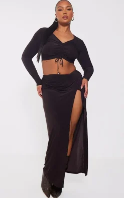 Plus Chocolate High Split Maxi Skirt