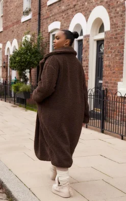 Plus Chocolate Longline Borg Coat