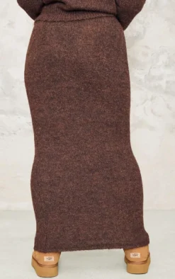 Plus Chocolate Marl Knit Foldover Maxi Skirt