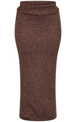 Plus Chocolate Marl Knit Foldover Maxi Skirt