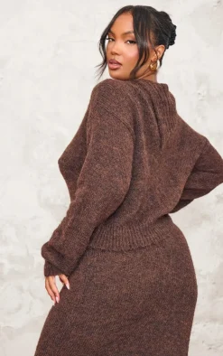 Plus Chocolate Marl Knit Asymmetric Overlay Sweater