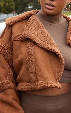 Plus Chocolate Shearling Trim Crop Aviator
