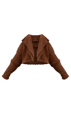 Plus Chocolate Shearling Trim Crop Aviator