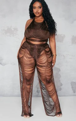 Plus Chocolate Tassel Distressed Pants