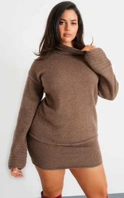 Plus Chocolate Textured Knit Mini Skirt