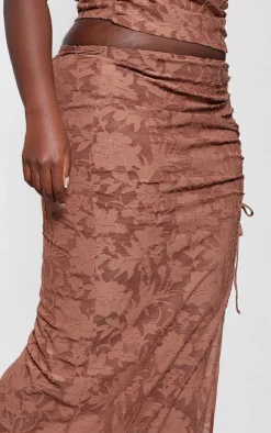 Plus Chocolate Textured Ruched Midi Skirt