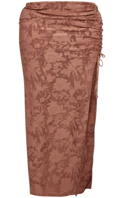 Plus Chocolate Textured Ruched Midi Skirt