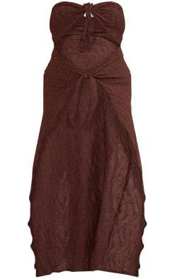 Plus Chocolate Textured Tie Front Mid Beach Dress