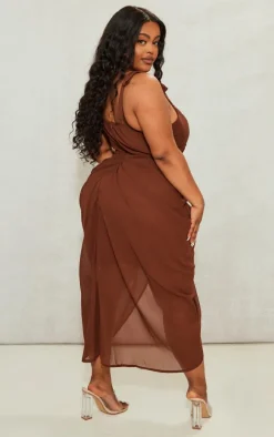 Plus Chocolate Underwire Detail Draped Midi Dress