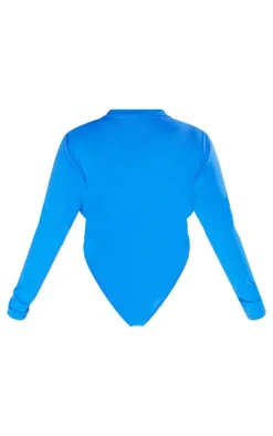 Plus Cobalt Zip Up Seam Detail Long Sleeve Swimsuit