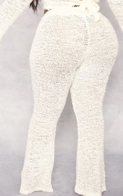 Plus Cream Bobble Glitter Knit Flared Pants