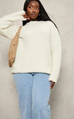Plus Cream Bobble Knit Oversized Sweater