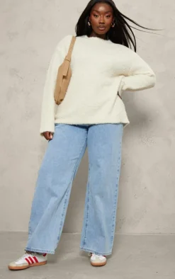 Plus Cream Bobble Knit Oversized Sweater