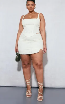 Plus Cream Broderie Anglaise Split Mini Skirt