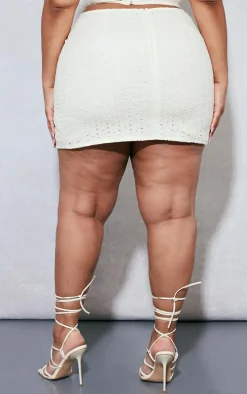 Plus Cream Broderie Anglaise Split Mini Skirt