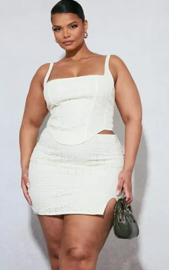 Plus Cream Broderie Anglaise Split Mini Skirt