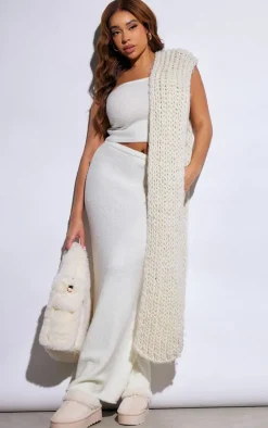 Plus Cream Brushed Knitted Bandeau Top