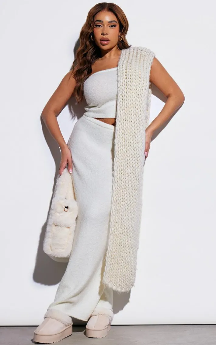 Plus Cream Brushed Knitted Maxi Skirt
