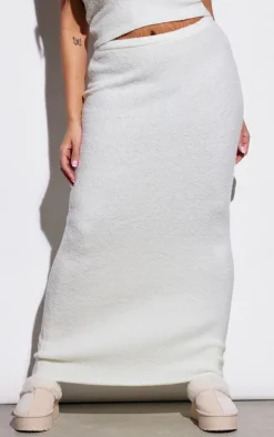 Plus Cream Brushed Knitted Maxi Skirt