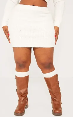 Plus Cream Brushed Knitted Mini Skirt