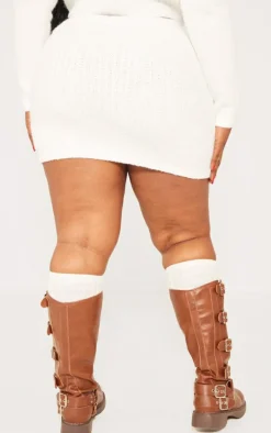 Plus Cream Brushed Knitted Mini Skirt