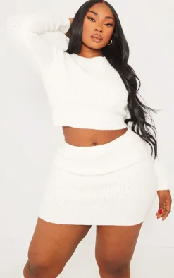 Plus Cream Brushed Knitted Mini Skirt