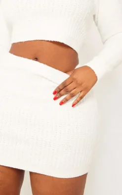 Plus Cream Brushed Knitted Mini Skirt