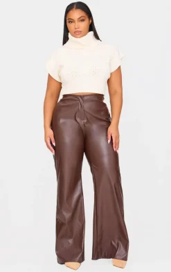 Plus Cream Cable Knit Cap Sleeve Roll Neck Cropped Vest