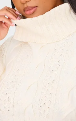 Plus Cream Cable Knit Cap Sleeve Roll Neck Cropped Vest