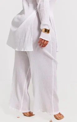 Plus Cream Cheesecloth Textured Wide Leg Pants