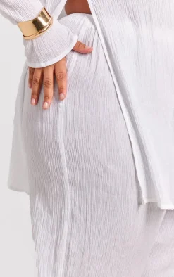 Plus Cream Cheesecloth Textured Wide Leg Pants