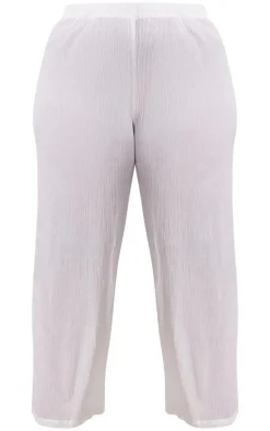 Plus Cream Cheesecloth Textured Wide Leg Pants
