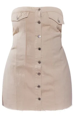 Plus Cream Corset Button Up Bodycon Dress