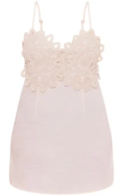 Plus Cream Crochet Bust Detail Linen Look Bodycon Dress