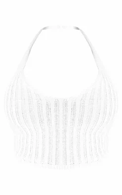 Plus Cream Crochet Halter Neck Crop Top