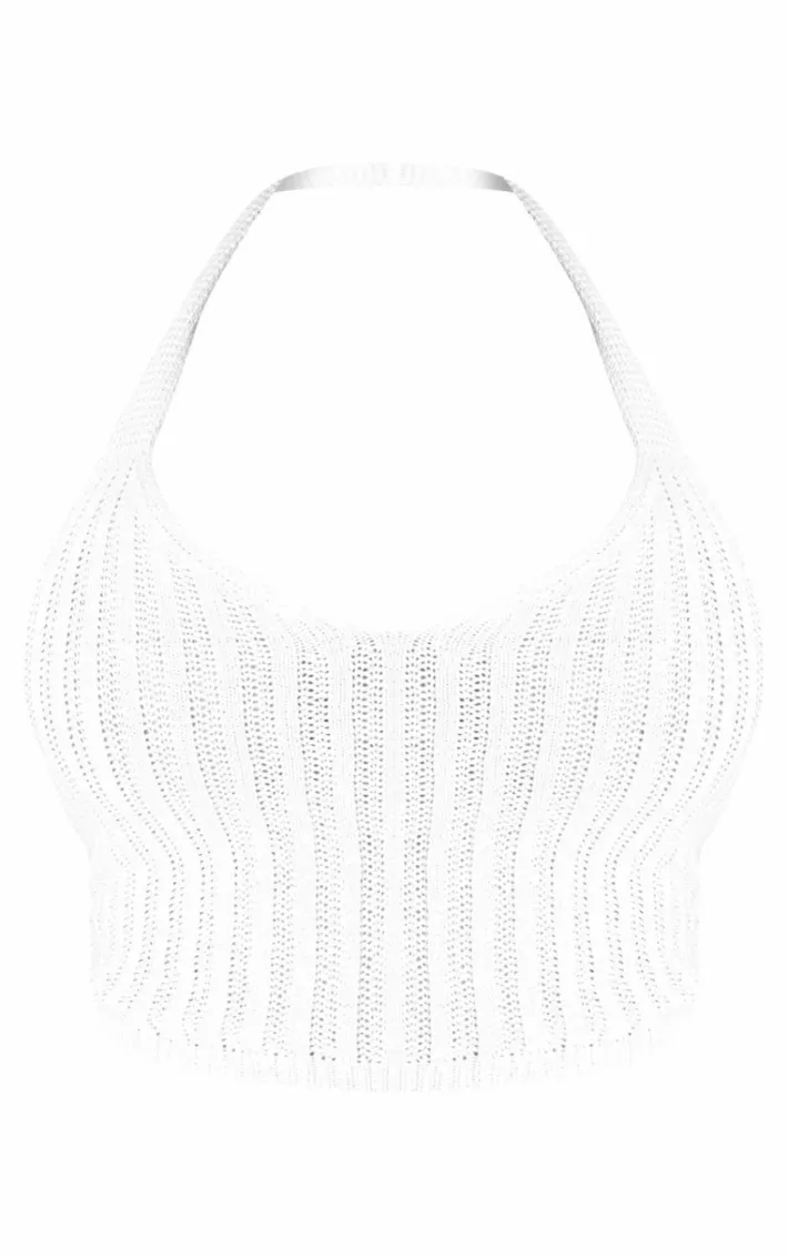 Plus Cream Crochet Halter Neck Crop Top