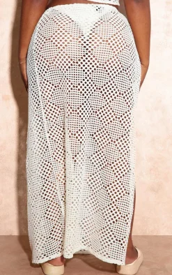 Plus Cream Crochet Patterned Maxi Skirt