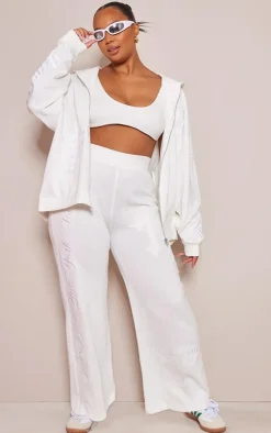 Plus Cream Cross Applique Detail Oversized Wide Leg Sweatpants