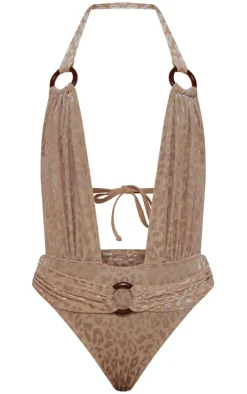 Plus Cream Devore Plunge O Ring Swimsuit