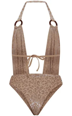 Plus Cream Devore Plunge O Ring Swimsuit