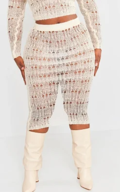 Plus Cream Distress Knitted Midi Skirt
