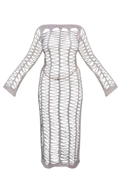 Plus Cream Distressed Knitted Maxi Beach Dress