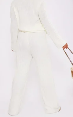 Plus Cream Distressed Knitted Leggings