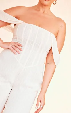 Plus Cream Dobby Mesh Corset Jumpsuit