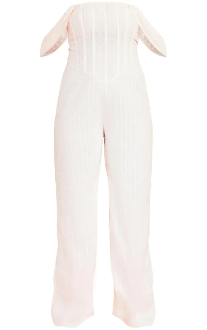 Plus Cream Dobby Mesh Corset Jumpsuit