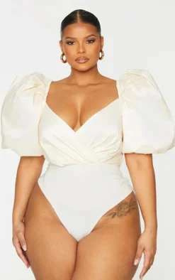 Plus Cream Extreme Puff Sleeve Bodysuit