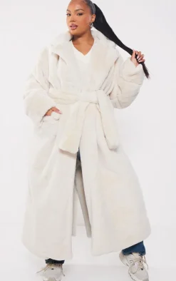 Plus Cream Faux Fur Maxi Coat