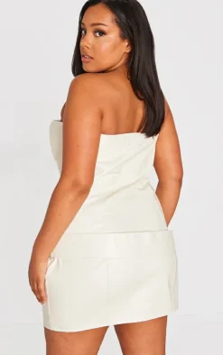 Plus Cream Faux Leather Bandeau Belted Mini Dress