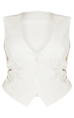 Plus Cream Faux Leather Fitted Vest